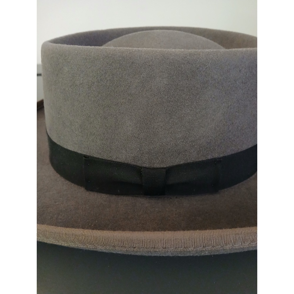 HXC Mens Gray 100% Wool Fedora Hat Large Made in USA Telescope Crown Black Band - Picture 2 of 8